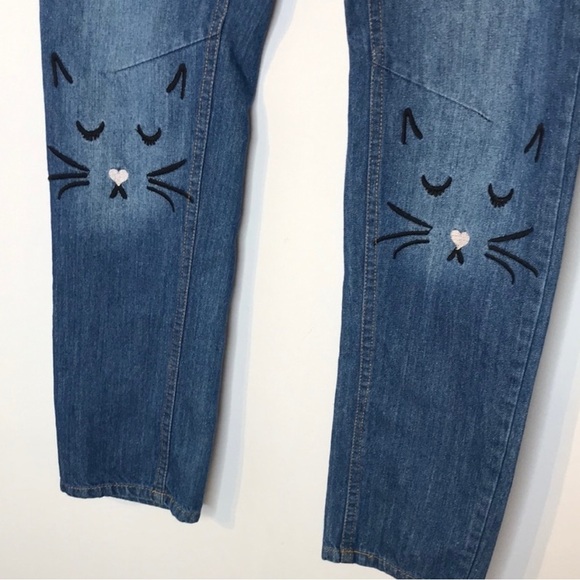 Pepaloves Anthropologie “I’m only kitten” embroidered cat straight leg jeans - Picture 3 of 7
